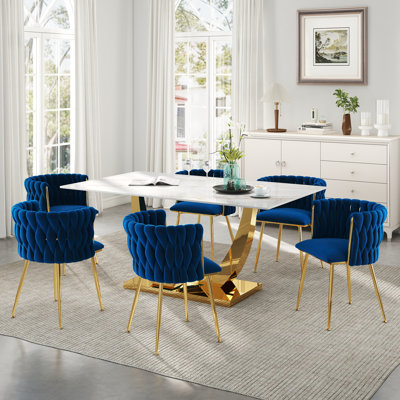 Rectangle Pedestal Dining Set with Woven Dining Chair