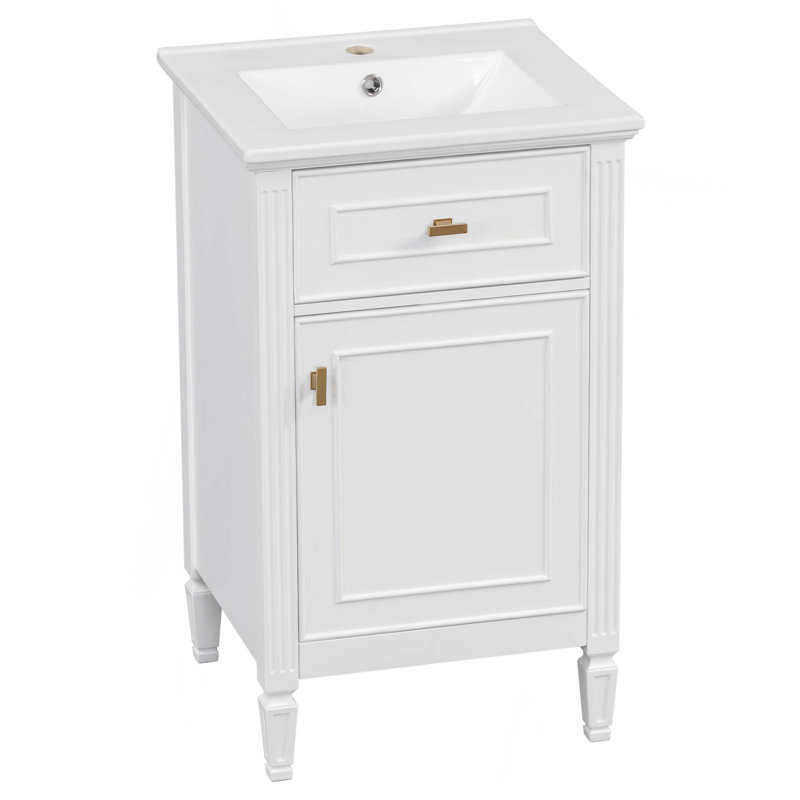 Meuble-lavabo de 20 pouces avec lavabo, pieds en bois massif, tablette réglable, tiroir inclinable, armoire autoportante moderne pour petite salle de bain