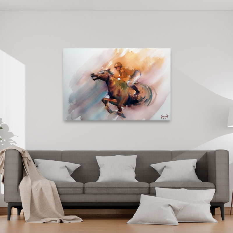 Cheval de course galopant, cheval contemporain, H 40 po x l 60 po