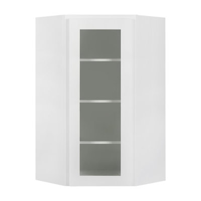 Koville GD-WDC2442 White Shaker Wall Diagonal Corner Cabinet Whit Glass Door With Plywood Box