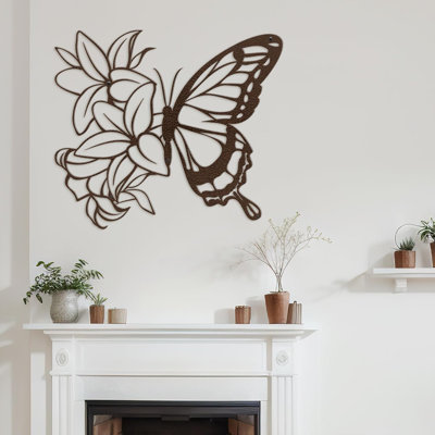 Metal Wall Decor Butterfly and Flowers Minimalist Modern Abstract Wall Accent Home Decoration