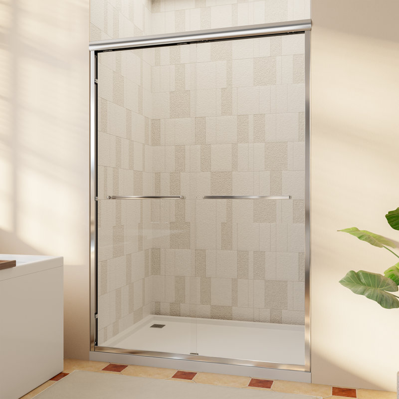 44-48" W x 70" H Double Sliding Frame Shower Door with 1/4"（6mm） Clear Tempered Glass, Chrome, Chrome, 44" - 48" W x 70'' H
