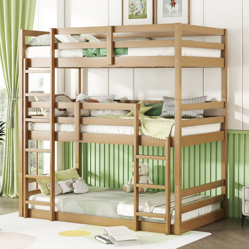 Lit superposé simple en bois d'hévéa amovible et peu encombrant, Chêne