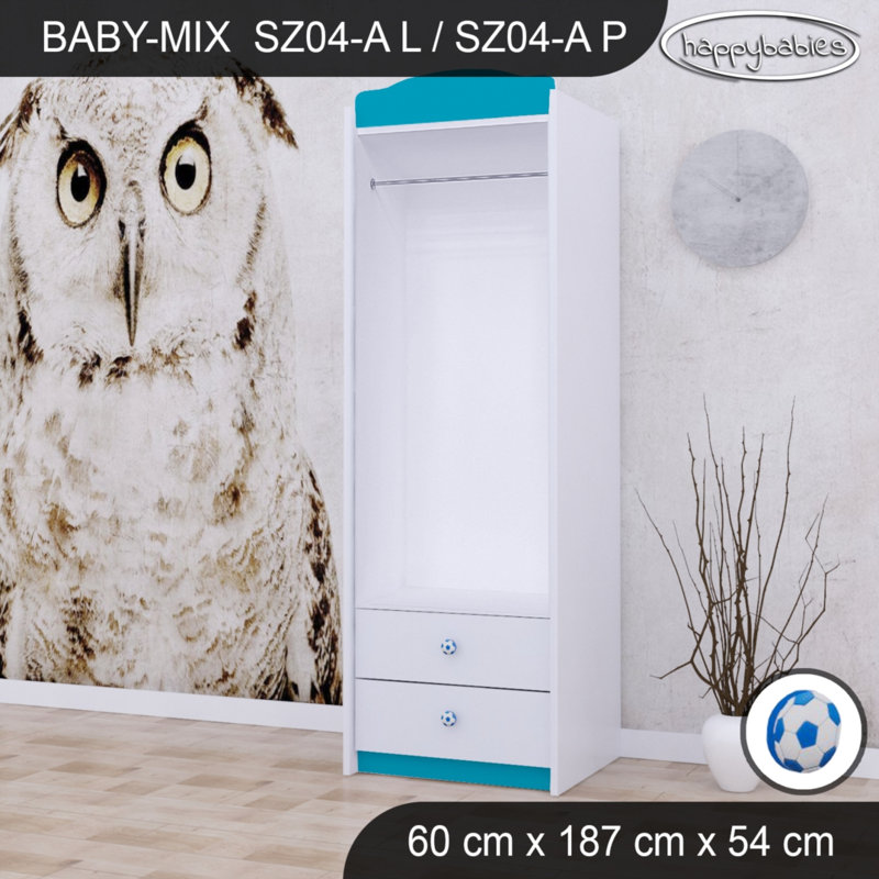 Ball 1 Door Wardrobe, Blue/White