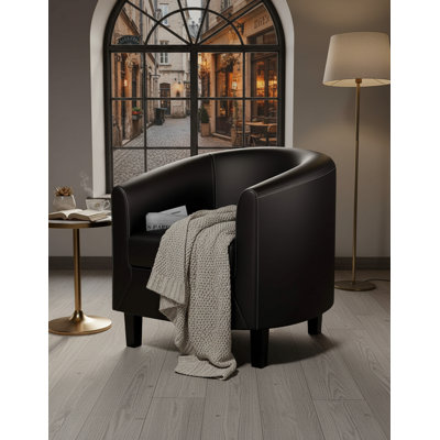 PU Leather Barrel Accent Chair, With Soft Cushion by Ebern Designs