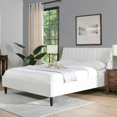 Helaina Velvet Upholstered Wingback Bed