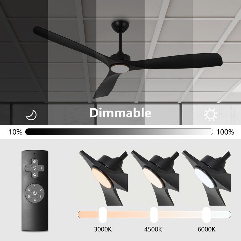 Ventilateur de plafond 60 "à 3 pales avec lumières DEL et télécommande, Noir