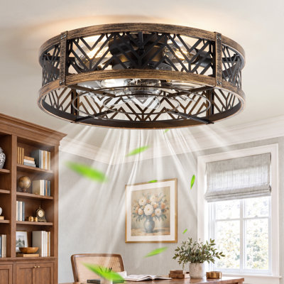  20" Rustic Flush Mount Ceiling Fan with Light Kit and Remote for Bedroom, Living Room, Kitchen