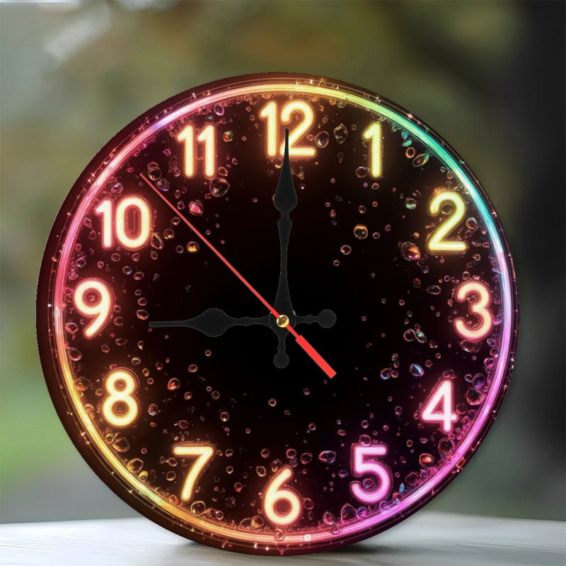 Horloge arc-en-ciel néon avec bulles