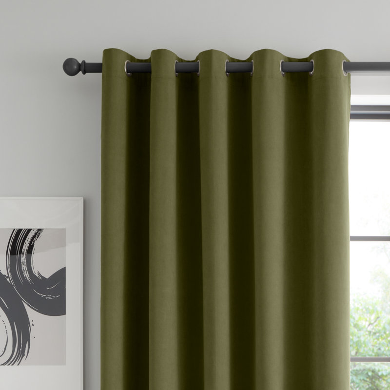 Wilson Blackout Thermal Curtains, 117cm Width x 137cm Drop, Olive Green, 2 Panels