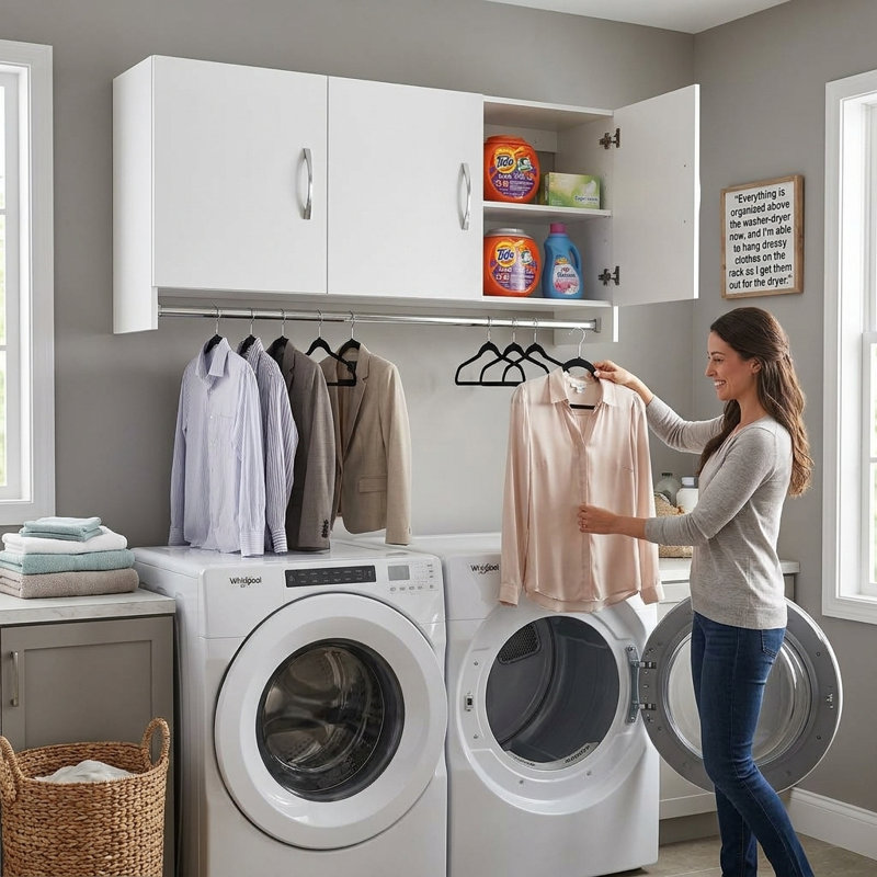 3-Door Wall Cabinet with Hanging Rod and Adjustable Shelf, White