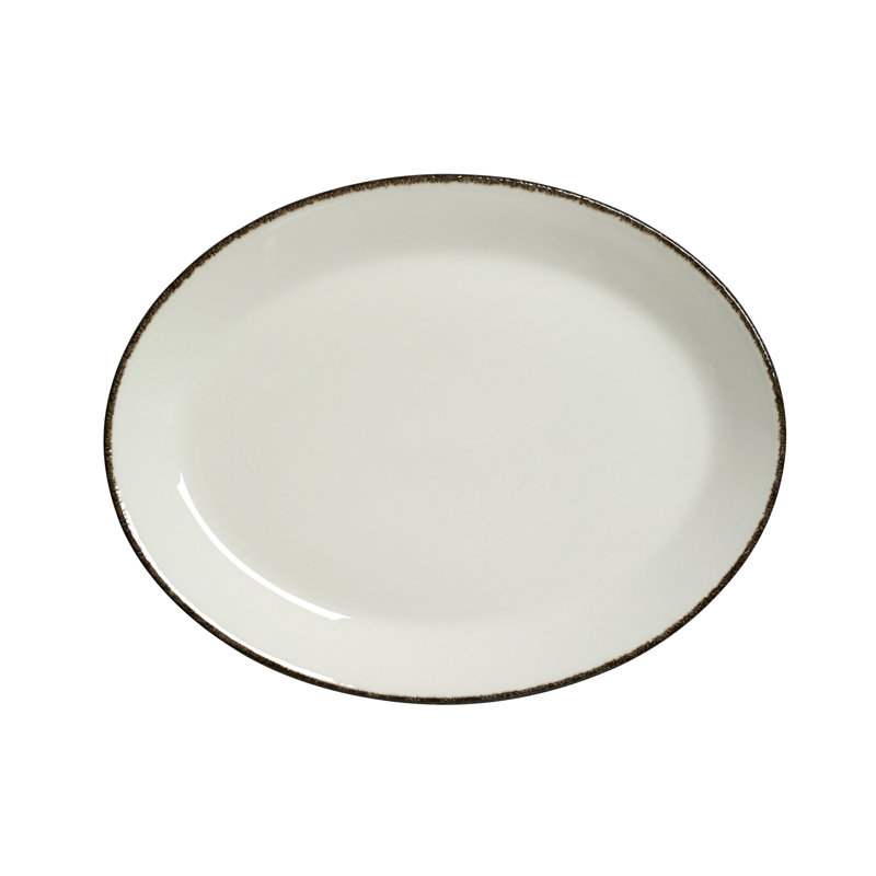 Plater ovale coupé bleu, Blanc / Anthracite