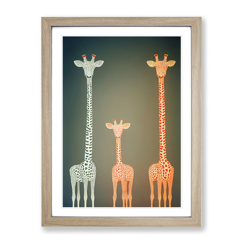 The Three Giraffes - Framed Print, Oak, 46cm H x 34cm W x 2cm D