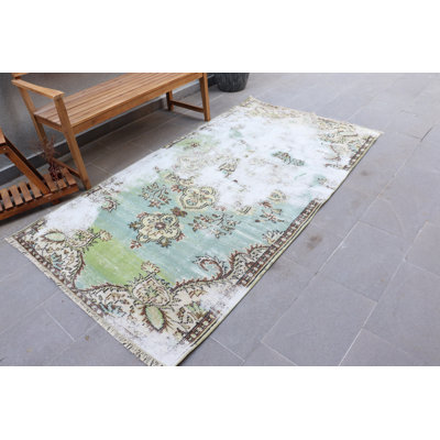 Vintage Turkish White Kitchen Area Rug: Antique Bedroom Decorative Indoor Floor Covering