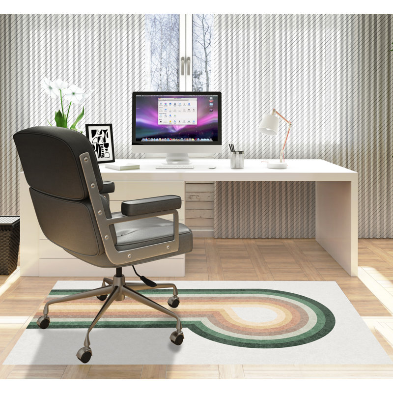 Tapis de chaise rectangulaire droit Feremo, H 48 po x l 72 po, Vert / beige / rouille