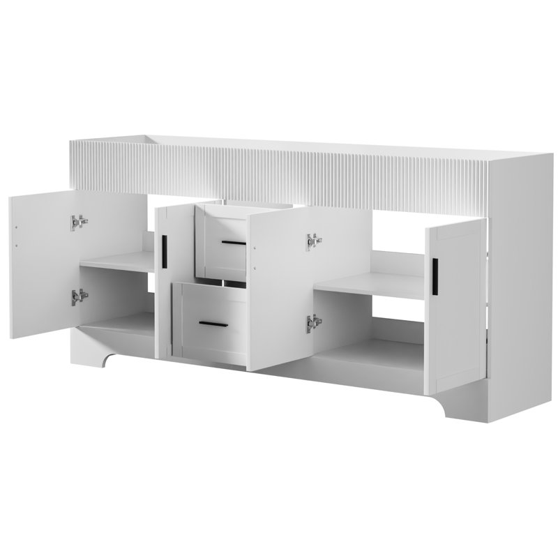 72" Freestanding Double Sink Bathroom Vanity Cabinet Base Only, Hand-Painted, Sink Not Included, Assembly Required, White