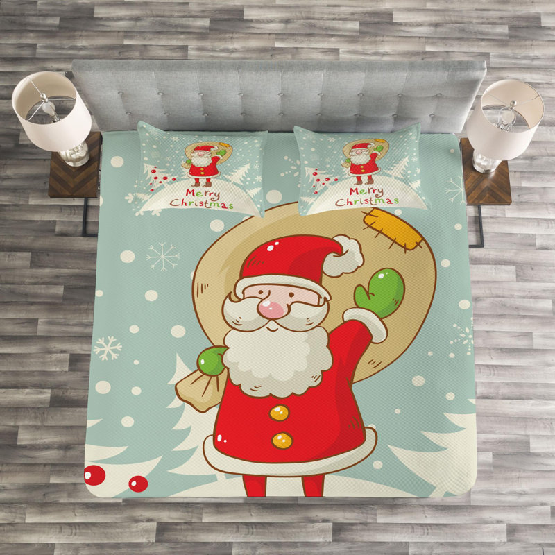 King Size Santa Quilted Bedspread Set in Multicolor