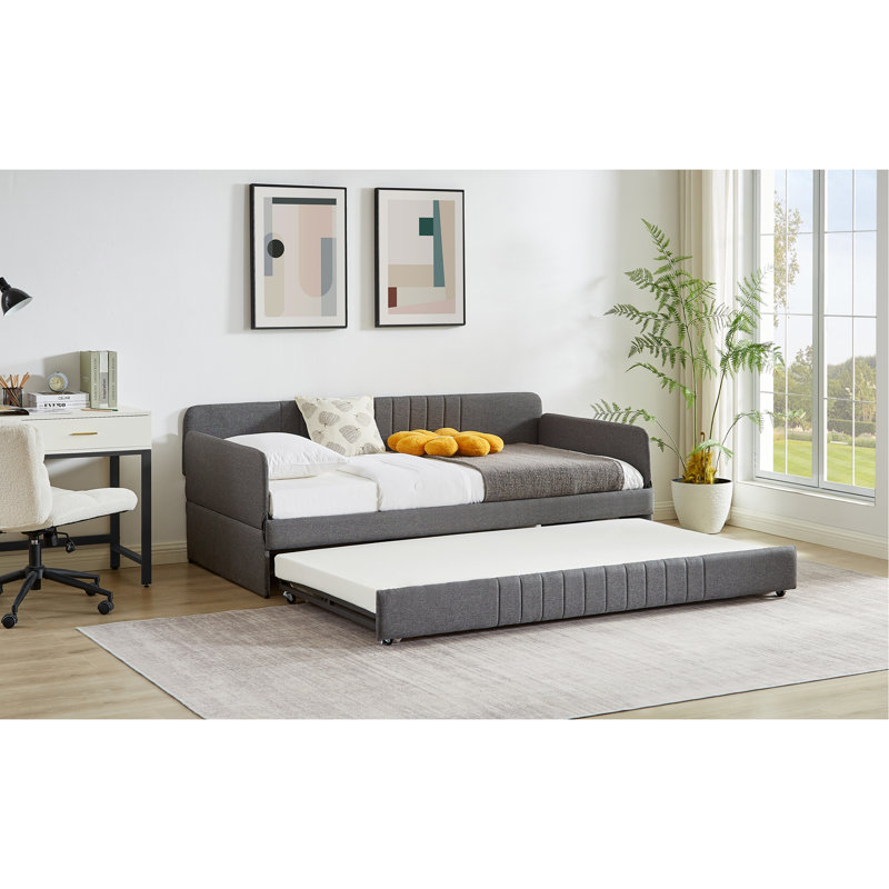Lit de jour, canapé-lit en métal avec lit gigogne simple, gris, L 78,4 po x l 41 po x H 29,8 po.