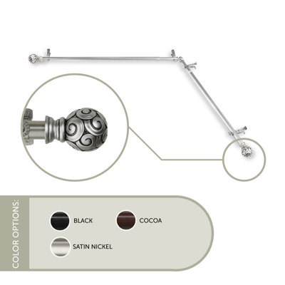 Margunde Steel Rod And Resin Finial Adjustable Single Curtain Rod