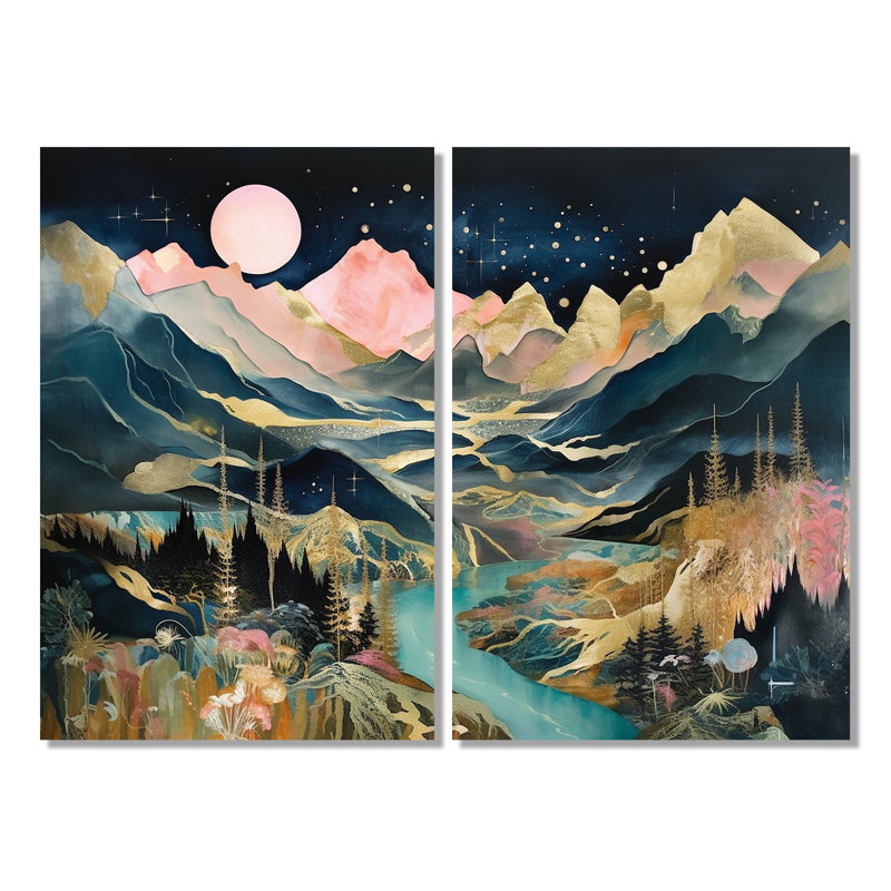 Ruisseau à travers les montagnes - Art mural moderne 2 panneaux, Wrapped Canvas, Does Not Apply, 36" H x 48" W