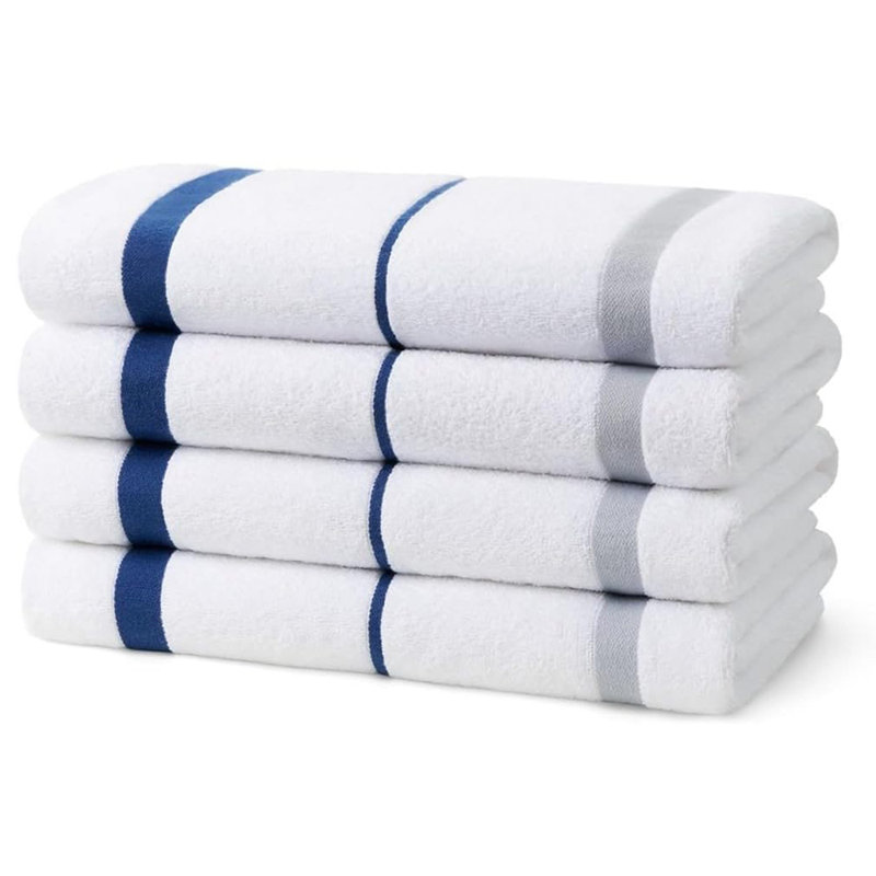 Boulier Sailor Stripe Beach Towels | 100% Cotton Terrycloth Towels 30"x60", Navy