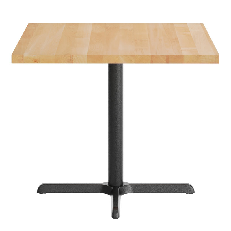 Square Solid Wood Commercial Tabletop with Dining Height X-Base, 29.5"H x 36"L x 36"W, Natural Wood, Black