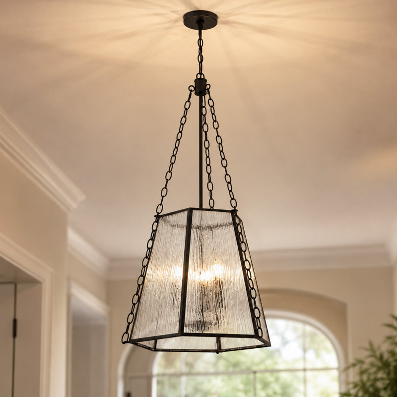 Luminaire suspendu 3 lumières l 18 po à 3 lumières avec abat-jour en verre déchiré