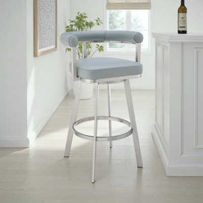 Walnes Modern Industrial Swivel Metal Counter Or Bar Height Barstool With Top Grain Leather Seat