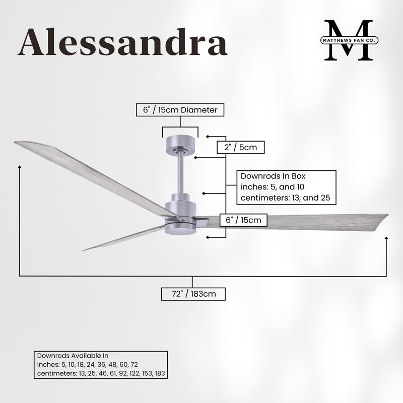 Ventilateur de plafond Alessandra 72, Nickel brossé, Ton bois de grange