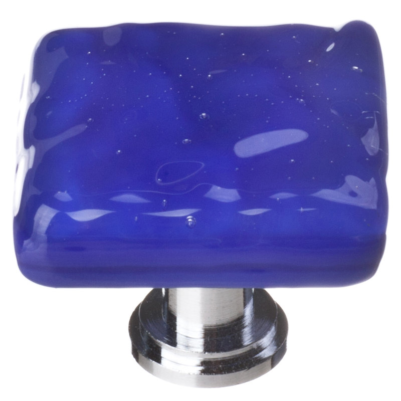 Deep Cobalt Blue Glass Square Knob with Polished Chrome Mount