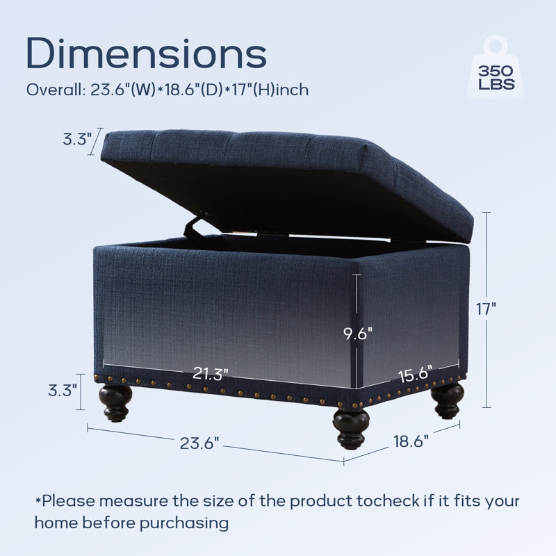 Repose-pieds rectangulaire avec rangement Dhiren, Performance bleu foncé Jensen