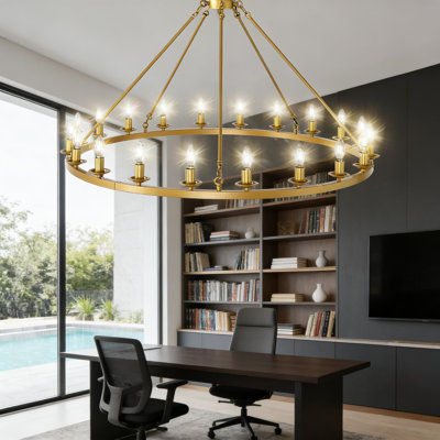 20-Light Wagon Wheel Chandelier Modern Farmhouse Gold Large Ceiling Light Fixture Adjustable Height For Living Room Dining Room Kitchen