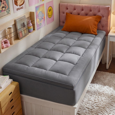 Bedsure Pillow Top Mattress Topper Twin/TwinXL for Dorm & College, Gray Cooling Breathable Mattress Pad with Deep Pocket
