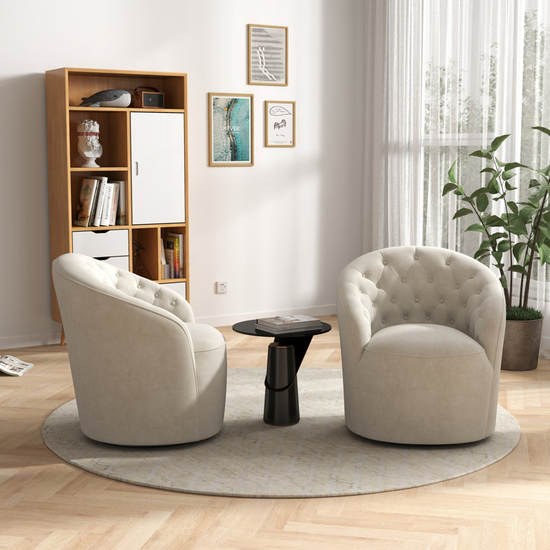 Fauteuil demi-tonneau pivotant en velours de 29 po Kehr, Velours beige