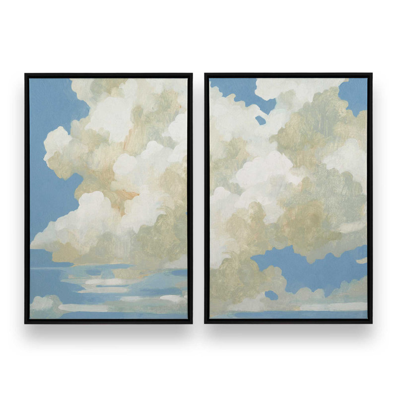 «Calm Clouds in the Breeze», ensemble de 2, Cadre flottant noir satiné, H 19 po x l 26 po