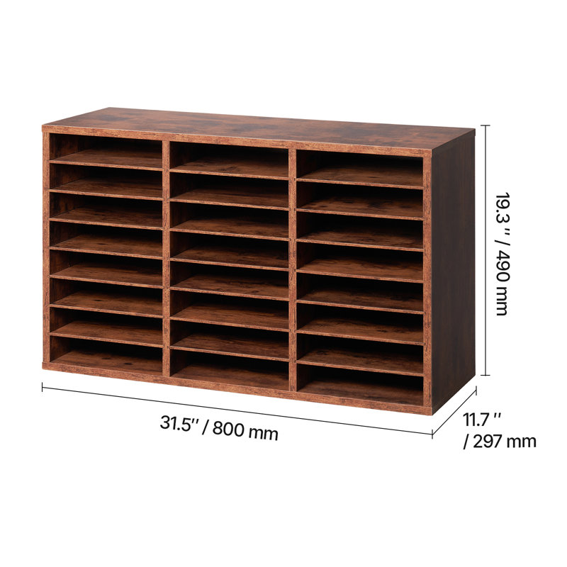 Literature Organizer, 24 Compartments Office Mailbox with Removable Shelves, Wooden Mailbox Sorter Particle Board Office Home Classroom Storage, File Sorter for Documents, Papers, Dark Brown