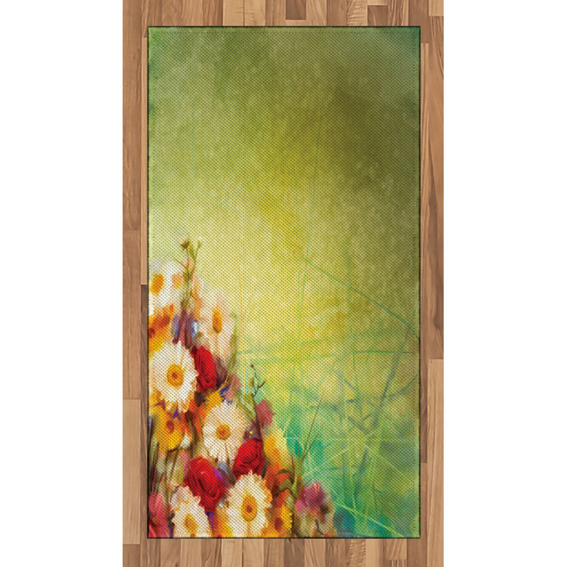 Floral High Density Long Fiber Poly Threads Decorative Area Rug Carpet, Rectangle 2'7" x 5'
