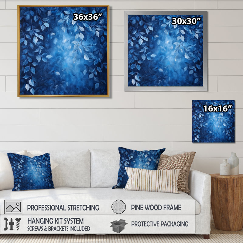 Moonlit Forest Leaves II - feuilles, art mural, H 30 po x l 30 po, Impression encadrée flottante, Brun