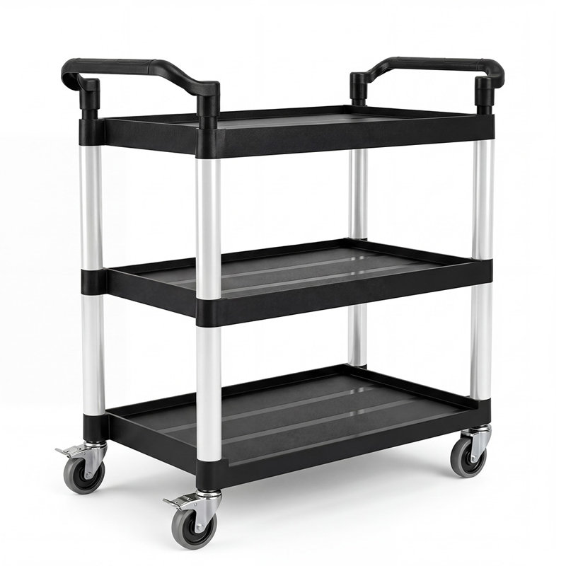 Tool Trolley 3 Tier Rolling Storage Cart Multi-functional Workplace Black