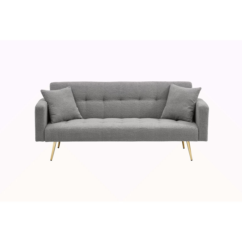 Canapé-lit en molleton 71,7 pouces avec deux coussins décoratifs inclus, Gris