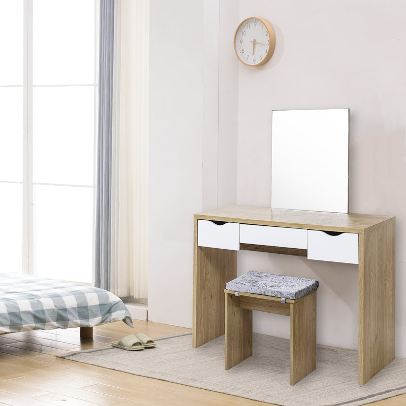 Evonne Dressing Table with Mirror, Oak/White