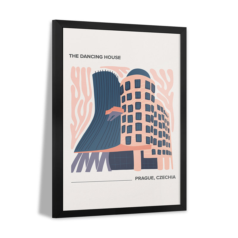 The Dancing House - Prague, République tchèque, affiche de voyage aux couleurs chaudes, affiches de qualité supérieure