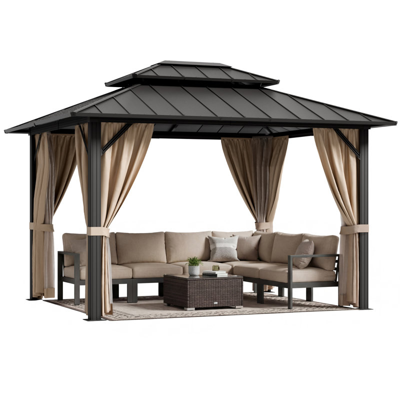 Outdoor Gazebo, Heavy Duty Metal Party Tent with Double-Tier Ventilated Roof and Privacy Screens, Suitable for Deck, Lawn