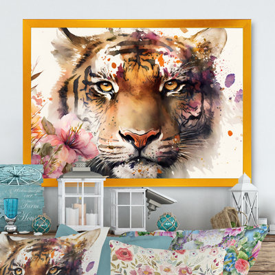 Portrait de tigre avec fleurs I - reproduction sur toile