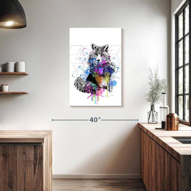 Illustration d'un renard, H 36 po x l 24 po