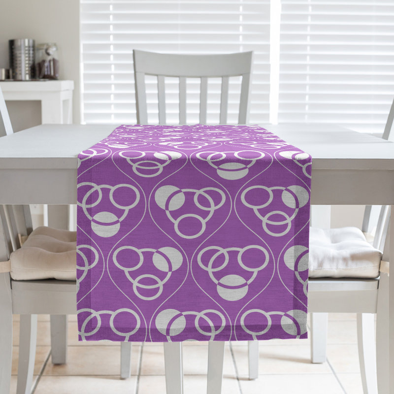 Classic Circles and Waves Table Runner, 16" x 90", Dark Violet/White