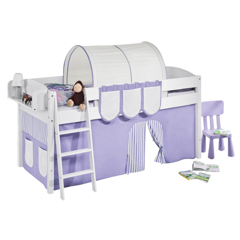 Basic European Single Mid Sleeper Bed with Curtain, Purple/​Beige