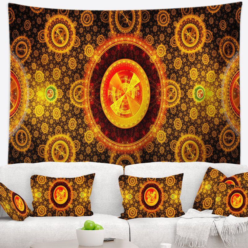 Tapisserie d’art abstract golden psychédélique relaxing, H 32 po x l 39 po