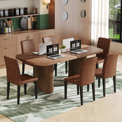 Double Robust Flutted Pedestal Dining Table Set