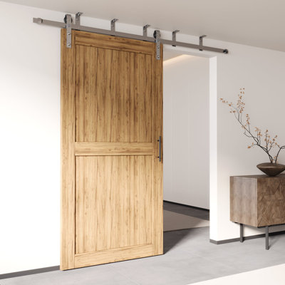 Brushed Nickel Ceiling Mount Single Track Non-Bypass Single/One Sliding Barn Door Hardware Kit , 6ft Long Flat Track, for One Interior Door (Doors not Included）
